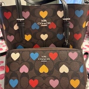 Coach Brown and Red Shoulder Bag with Heart Pattern